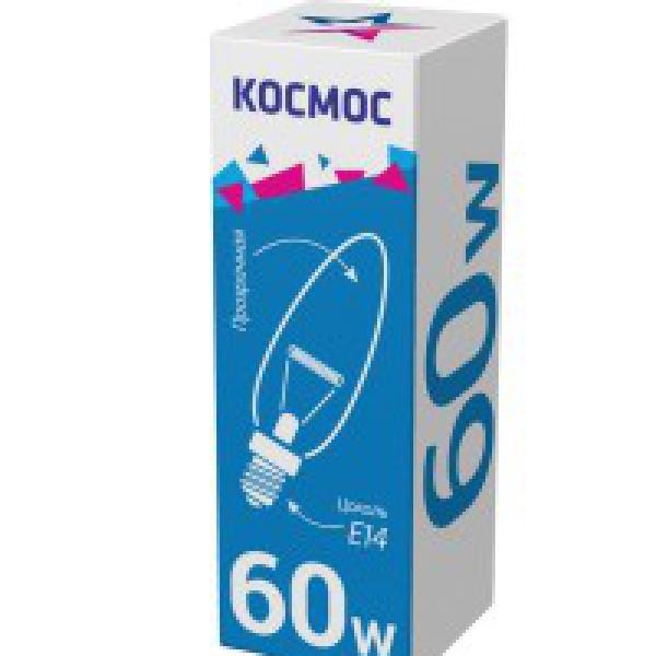 Лампа накаливания 60W E14 свеча прозрачная Космос B35